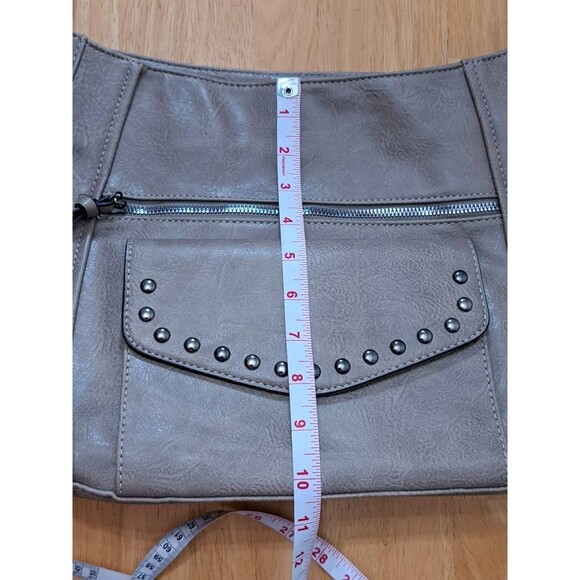 Sam & Hadley Tan/Taupe Faux Leather Studded Shoulder Bag - Picture 9 of 12
